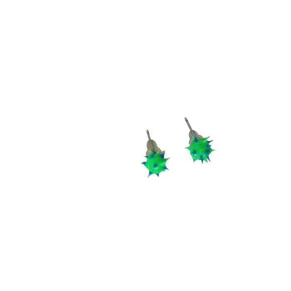 Vintage Spikey Ball Funky Blue Green Y2K Stud Earrings Womens Costume Jewelry - Picture 1 of 2